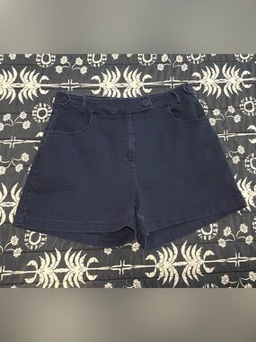 Navy High-Waist Button Shorts